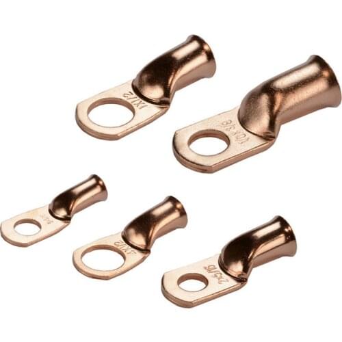 5Pcs Lugs Assortment Bare Copper Ring Crimp Terminals connector Lugs Battery Cable Electrical Wire Connectors M5 - M12 Kit