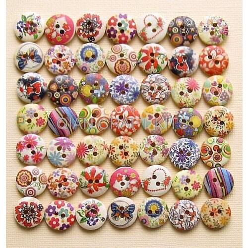 600pcs Painted Wood wooden Buttons Floral painted printed cabochon beads Assortment 15mm