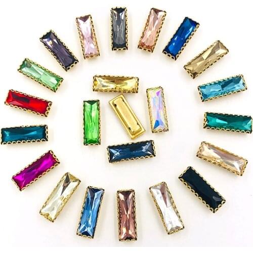 Free shipping gold base lace shape claws glass rhinestones Rectangle Straight strip flatback sew on rhinestones for clothing