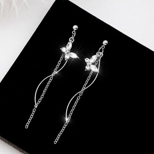 Shiny Butterfly Crystal Drop Earring Bijoux Long Tassel Dangle Earrings for Women Statement Earrings Jewelry Gifts