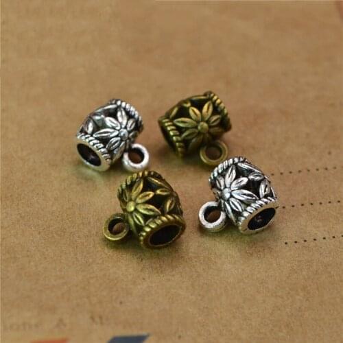 50pcs/lot 8*8mm Antique Silver Color Spacer Loose Charm Beads 4mm Big Hole Beads fit Bracelet Necklace Jewelry Making Findings