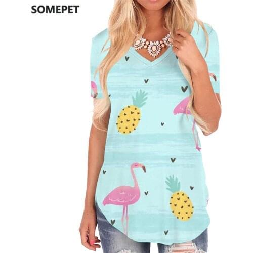 SOMEPET Pineapple T-shirt women Swan Tshirts Printed Animal V-neck Tshirt Painting T-shirts 3d Womens Clothing Fashion Cool