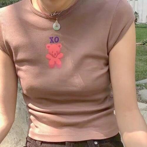 Harajuku Cute bear print short-sleeved T-shirt y2k fashion O-neck loose casual streetwear summer new vintage women punk T-shirt