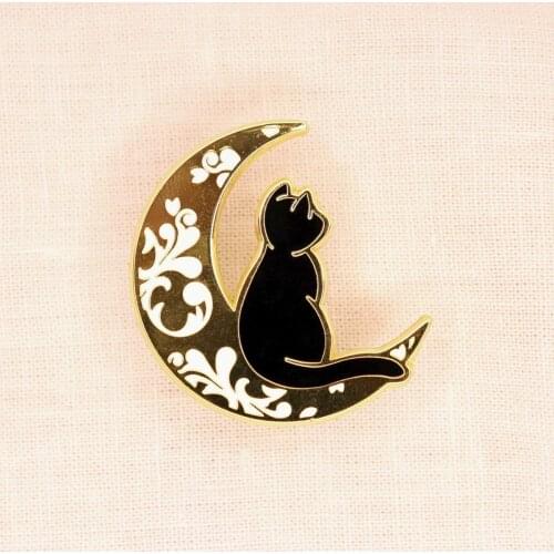 Kawaii Cat Moon Hard Enamel Pin Cute Cartoon Witchy Black Cat Medal Brooch Accessories Fashion Lapel Backpack Pins Jewelry Gift