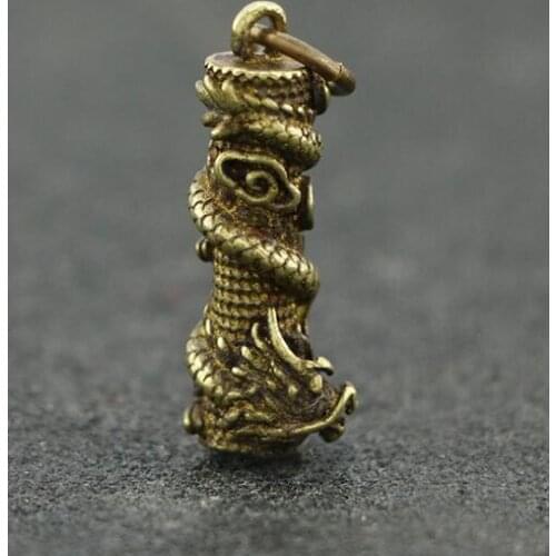 Collectable Chinese Pure Brass Carved Dragon pillar Car key chain Exquisite Small Pendant Statues