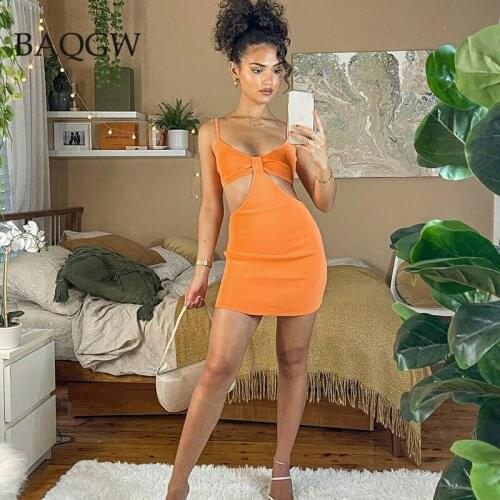 Summer Women Sexy Hollow Out Solid Basic Sling Mini Dress New Fashion Rib Knit Backless Party Vacation Beach Bodycon Dresses
