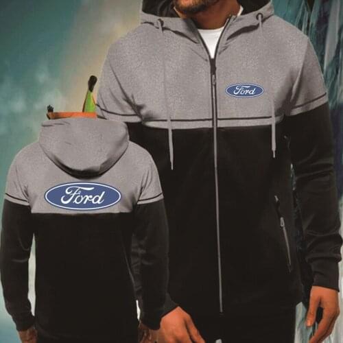 Spring Autumn Mens Zip Jacket Ford Car Logo printing Fashion casual Mens Jacket Splicing Cotton High Quality Mens clothes