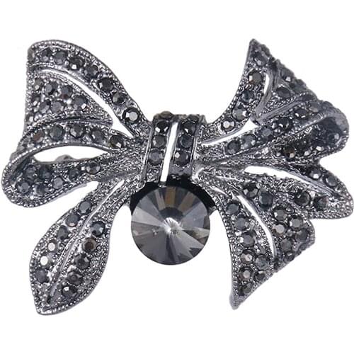 WEIMANJINGDIAN New Arrival Black Rhinestones Bow Bijoux Metal Brooch Mens Lapel Pins