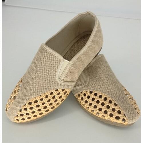 QPFJQD Men Casual Slip On Soft Mesh Hemp Summer Loafers Male Linen Breathable Leisure Shoes Lightweight Non-Slip Man Flats Retro