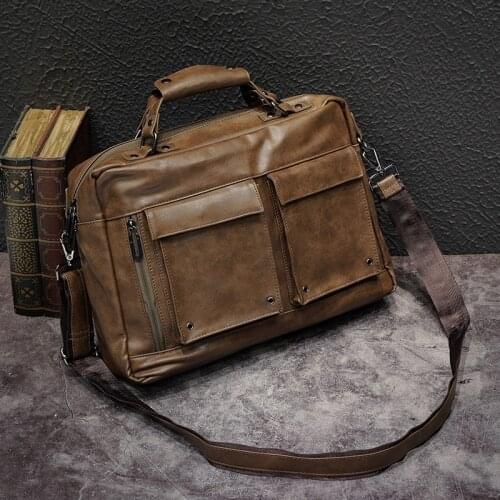 Mens Cross section Casual Vintage Briefcase Messenger Bag Handbag Mens Bag PU Leather Shoulder Bag