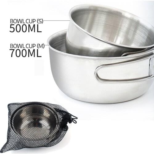 2pcs Outdoor folding bowl Stainless steel Travel Suite cup multifunctional camping meal utensils cooking pots and pans set
