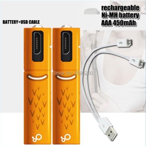 1.2V USB AAA Ni-MH Battery 450mAh 100% capacity USB rechargeable battery + USB cable