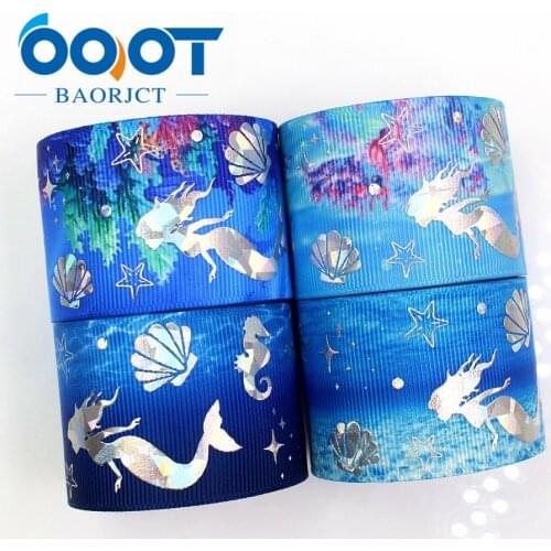 OOOT BAORJCT G-18720-662,38 mm 10 yards laser Silver The underwater world Printed grosgrain ribbon DIY headdress gift wrap