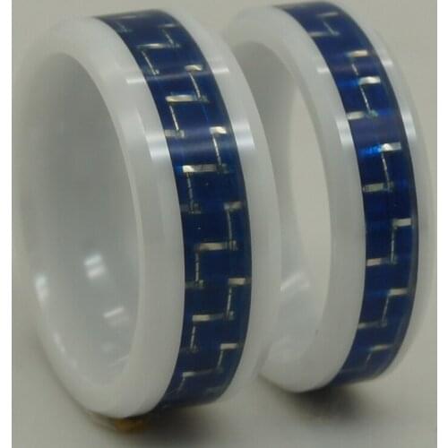 Couple pair lover men/women 6/8mm width blue carbon fiber white ceramic ring 1pc