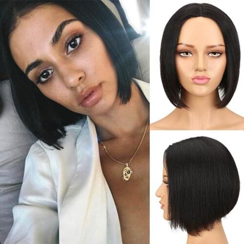 Rebecca Short Straight Bob Cut Hair Wigs Peruvian Remy Human Hair Wigs For Women Brown Ombre Red Pink Blond Human hair bangs Wig