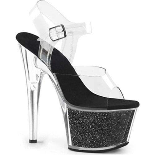 Sexy high-heel 15cm clear crystal sandals with waterproof platform, sexy nightclub model Sandals