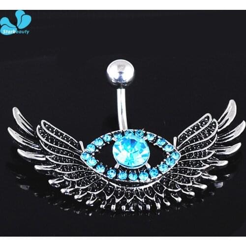 Popular Angels Wing Navel Piercing Ombligo Nombril Belly Ring Sexy Blue Eye Belly Button Rings Navelpiercing Piercing Asas