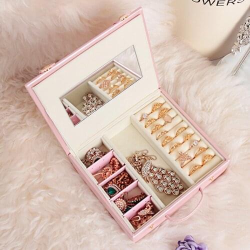 Portable Jewelry Box Princess European Accessories Storage Finishing Travel Small Earrings Nail Ring Bag, 16.5*14.5*4.5CM