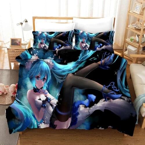 Singer Miku 3D Printed Bedding Set Hatsunee Duvet Cover Queen Twin Size for Bedroom Decor