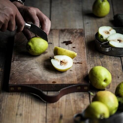 Rectangle Black Walnut Wooden Chopping Block Retro Pizza Bread Tray Leather Handle Cutting Board Food Kitchen Photography Props