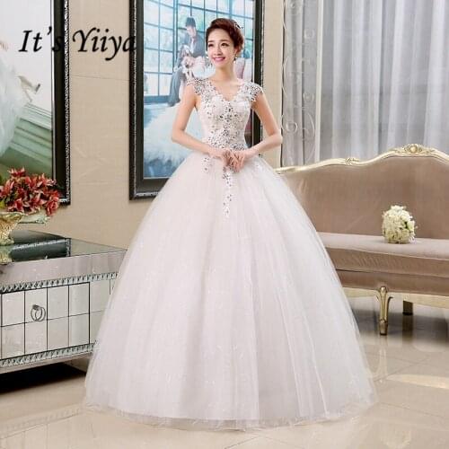 Real Photo Free Shipping Vestidos De Novia Red White Crystal V-neck Wedding Gowns Princess Lace Cheap Bride Frocks Dresses HS141