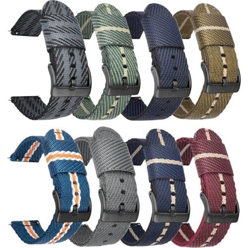 Woven Nylon Strap 18mm 20mm 22mm 24mm Stainless Steel Buckle Quick Release Men Replacement Bracelet Wrist Band Watch Accessories