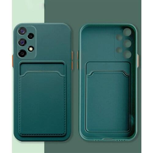 Luxury Card Holder Case For Samsung Galaxy S20 FE S21 Ultra S20 Plus A02 A12 A32 A42 A52 A72 5G A51 A71 4G Liquid Silicone Cover