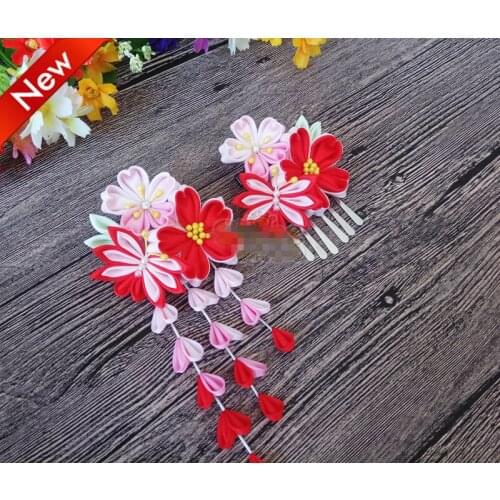 Hand Made Hairpin Cotton Cloth Hair Clip Red Cherry Barrettes Japanese Style Anime Cosplay Accessories Kimono Hanfu Retro Fan