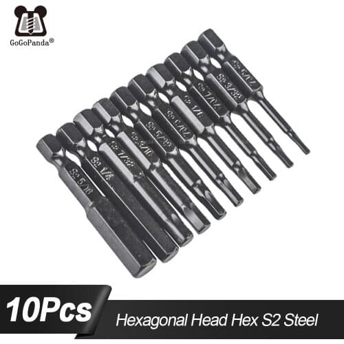 10 Pieces Imperial Hexagonal Batch Head Hex S2 Steel Magnetic Drill Electric Screwdriver Bits 5-20