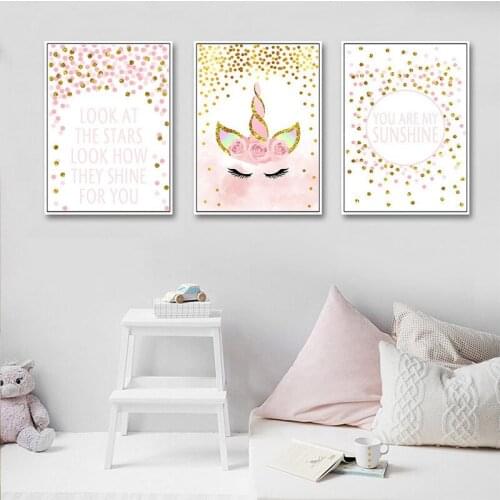Nordic Dream Cartoon Hanging Painting Unicorn Childrens Room Kindergarten Decoration Canvas Painting Pink Style Home Decor