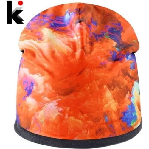 Unisex Warm Winter Hat Thick Plus Velvet Beanies Women Personality 3D Printing Skullies Bonnet Men Hip Hop Caps Couples Gorro