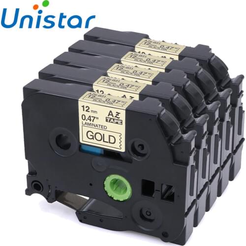 Unistar TZe831 5pcs Compatible for Brother P-touch Tape 12mm TZe-831 TZ-831 Black on Gold Label Ribbons for Brother TZ Tape 12mm