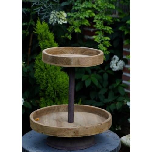 Vintage Country Chic Handmade 2 Tier Wooden Tray with Metal Handle