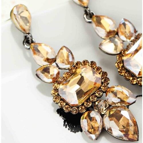 YaYi Jewelry Fashion BOHO Brown Glass Crystal Rhinestone Dangle Women Ancient Gold Color Wear Ear Band Long Tassel Earrings