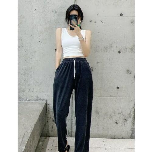 Women Pants 2021 Drawstring Casual Pants Small High Waist Thinning Straight Loose Wide Leg Pants