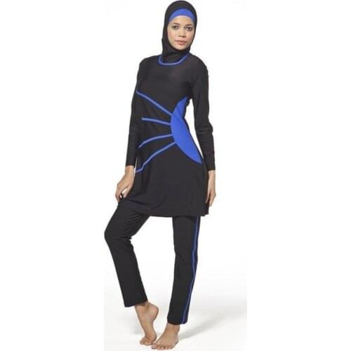 0385 black-blue Full Length Lycra Hijab Swimwear Turkish' Muslim Swimsuit Burkinis Modest Clothing Islamic Long Sleeves Hijab Full