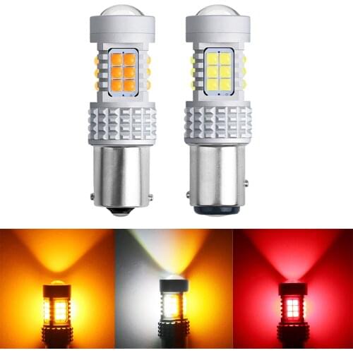 1x Car LED Two-colors Lights 3d 3030 Chip S25 1156 1157 Bay15d For Auto Brake Lamp DRL Bulbs 7443 3157 P21/5W W21/5W White Diode