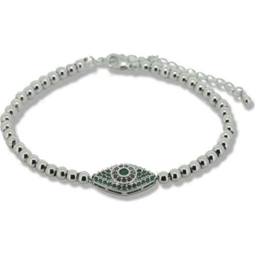 1pc High Quality Men Anil Arjandas Bracelet Jewelry 4mm 24K Brass Bead Evil Eye with Paved CZ Statement Bracelet A-0170