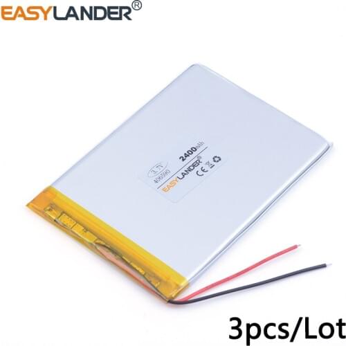 3pcs /Lot 3.7v lithium Li ion polymer rechargeable battery 406590 2400MAH For wisdom cool x5 Newman T7S HKC PAD PSP Vedio Game
