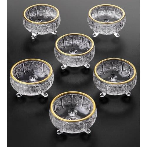 6 Adet Yaldızlı Kristal Cam 3 Ayaklı Lüx Lokumluk-Çerezlik EV DİZAYN (HOME DESİGN)