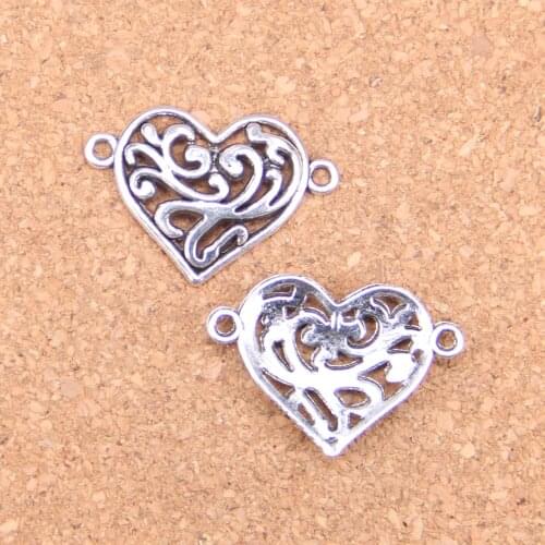 68pcs Charms heart connector 27x19mm Antique Pendants,Vintage Tibetan Silver Jewelry,DIY for bracelet necklace