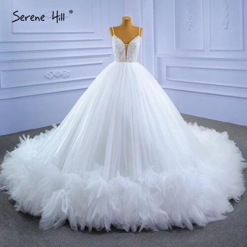 Serene Hill White Spaghetti Strap Wedding Dresses 2021 Simple Sexy High-end Bride Gowns HM67303 Custom Made