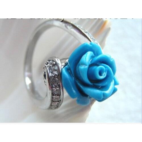 FREE SHIPPING > >>>Genuine 12mm blue carved flower rings b556 rings