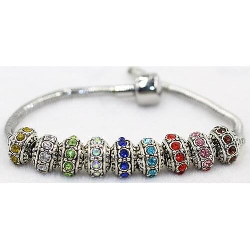 1Pc Blue Crystal Rhinestone Wheel Charm European Fashion Bead Silver Alloy Bead Fit dora Bracelets & Necklace H105