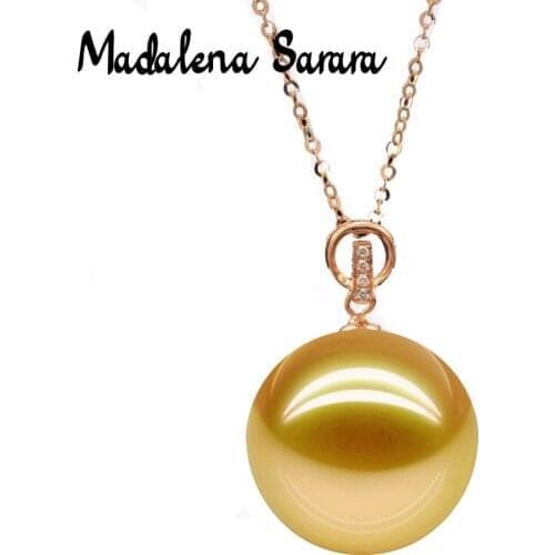 MADALENA SARARA 8-9mm AAA Perfectly Round Southsea Pearl Pure 18K Gold Chain Necklace Sweet Style Diamond Women Necklace