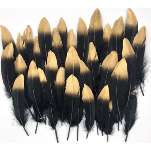 10-100 natural 15-20CM (6-8 inches) black goose feather spray gold head DIY craft jewelry decoration jewelry feather
