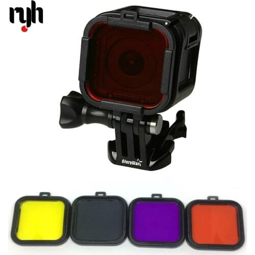 For Gopro 5 5s 4s 4 Session Accessories Underwater Diving Lens Filter Red/Purple/Pink/Yellow Color Filter Cube Lens Protector