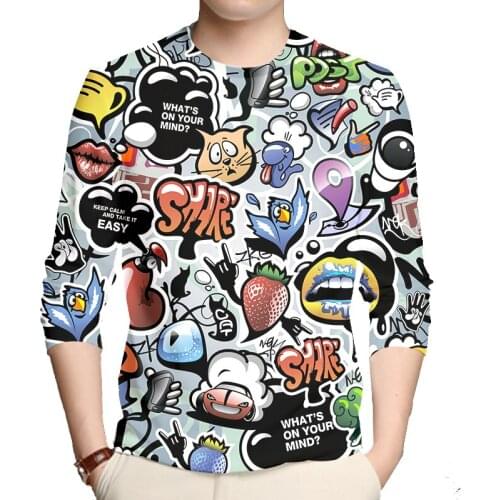 OGKB 3D Printed Graffiti Funny Long Sleeve T Shirts Hip Hop Casual Abstract Anime Oversized T-Shirt Mens Summer Streetwear 6XL