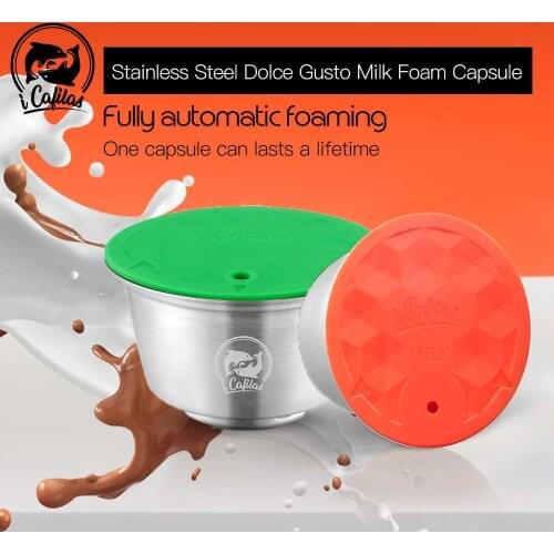 ICafilas Reusable Coffee Filters Milk Capsule For Nescafe Dolce Gusto Refillable Coffee Capsule Pod Stainless Steel Tamper