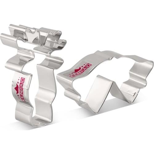 KENIAO Double Bell and Reindeer head Cookie Cutter Set for Christmas Party - 2PC - Biscuit and Fondant Cutters - Stainless Steel